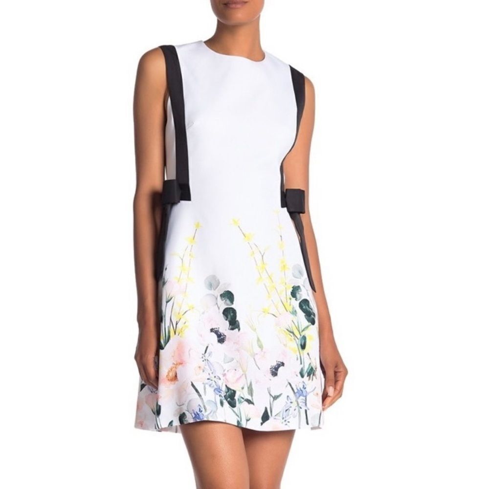 Ted Baker Marzy Elegance White Floral Bow Detail Sleeveless A-Line Dress